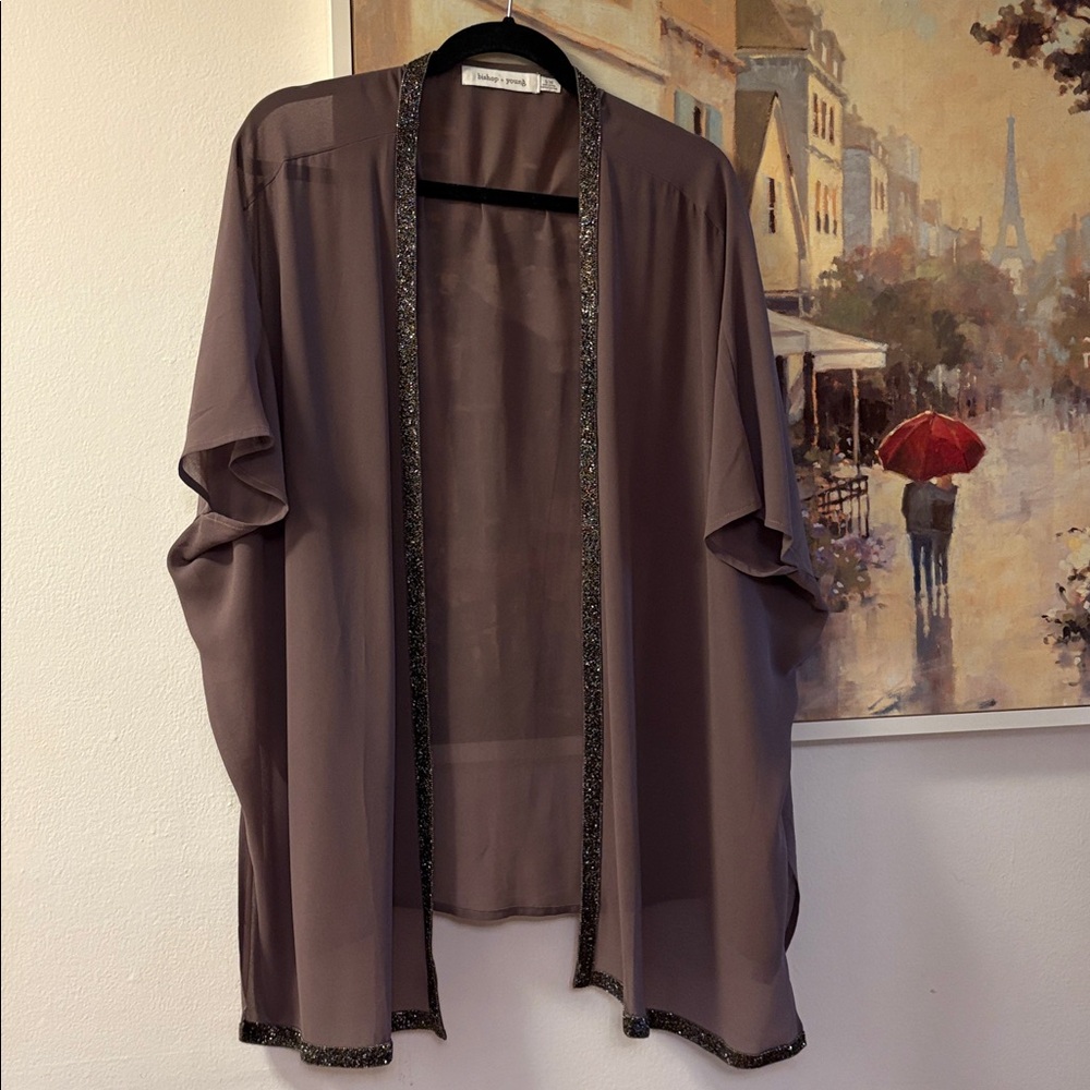Bishop & Young Taupe Embellished Kimono Wrap, size S/M - Picture 2 of 6